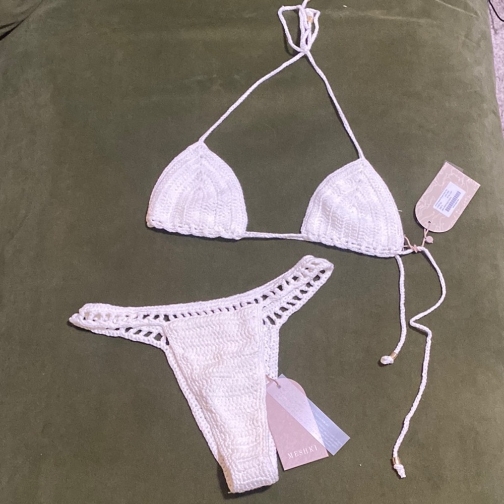 Meshki White Crochet Bikini Set